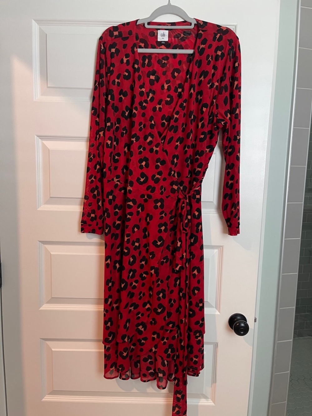 Red Leopard Print Wrap Dress with Tie Waist